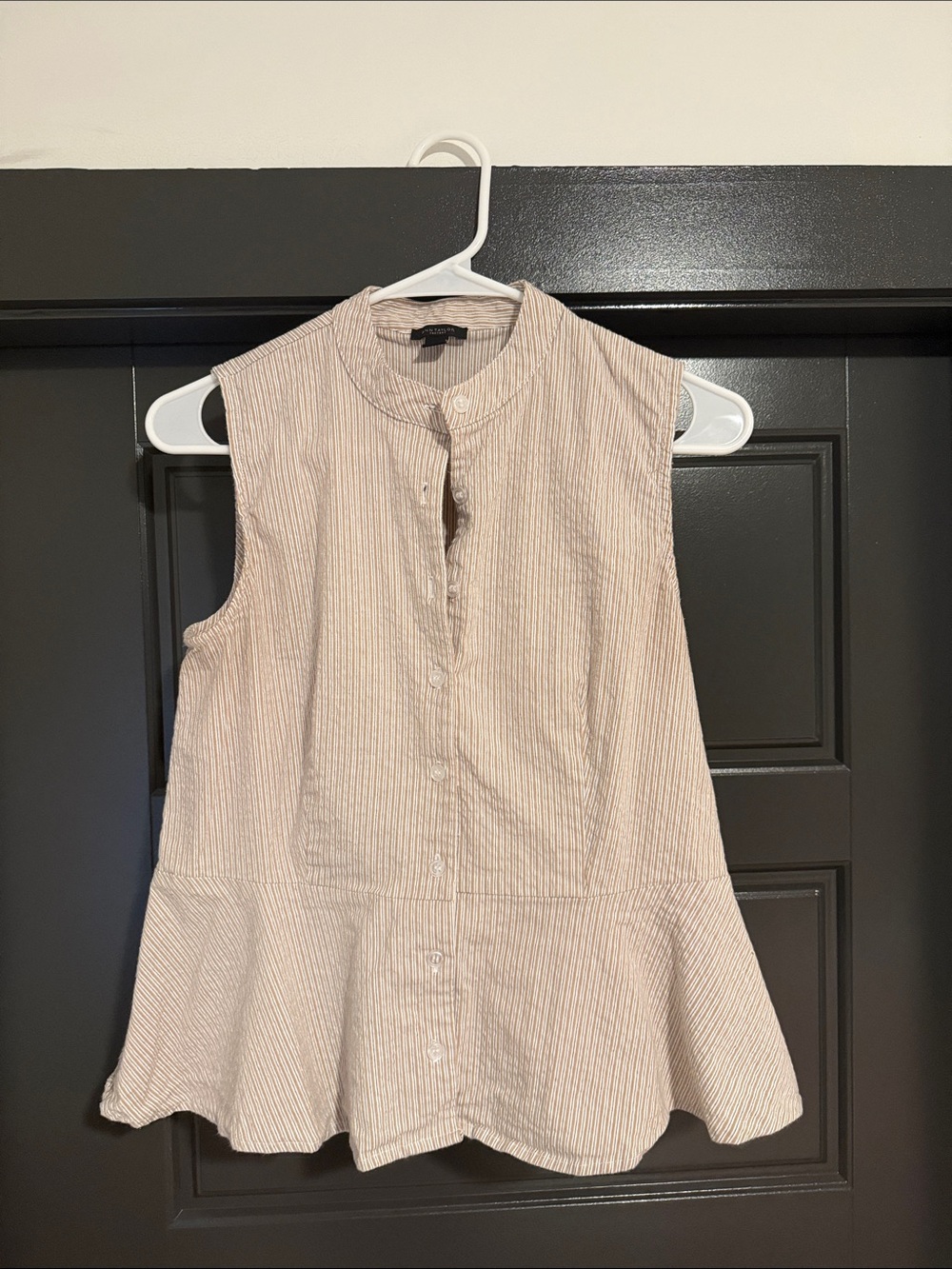 Ann Taylor Sleeveless Striped Peplum Top - Beige and White